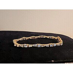 Vintage DAC Rhinestone Tennis Bracelet Gold Tone Push Clasp Side Lock.  7 3/4